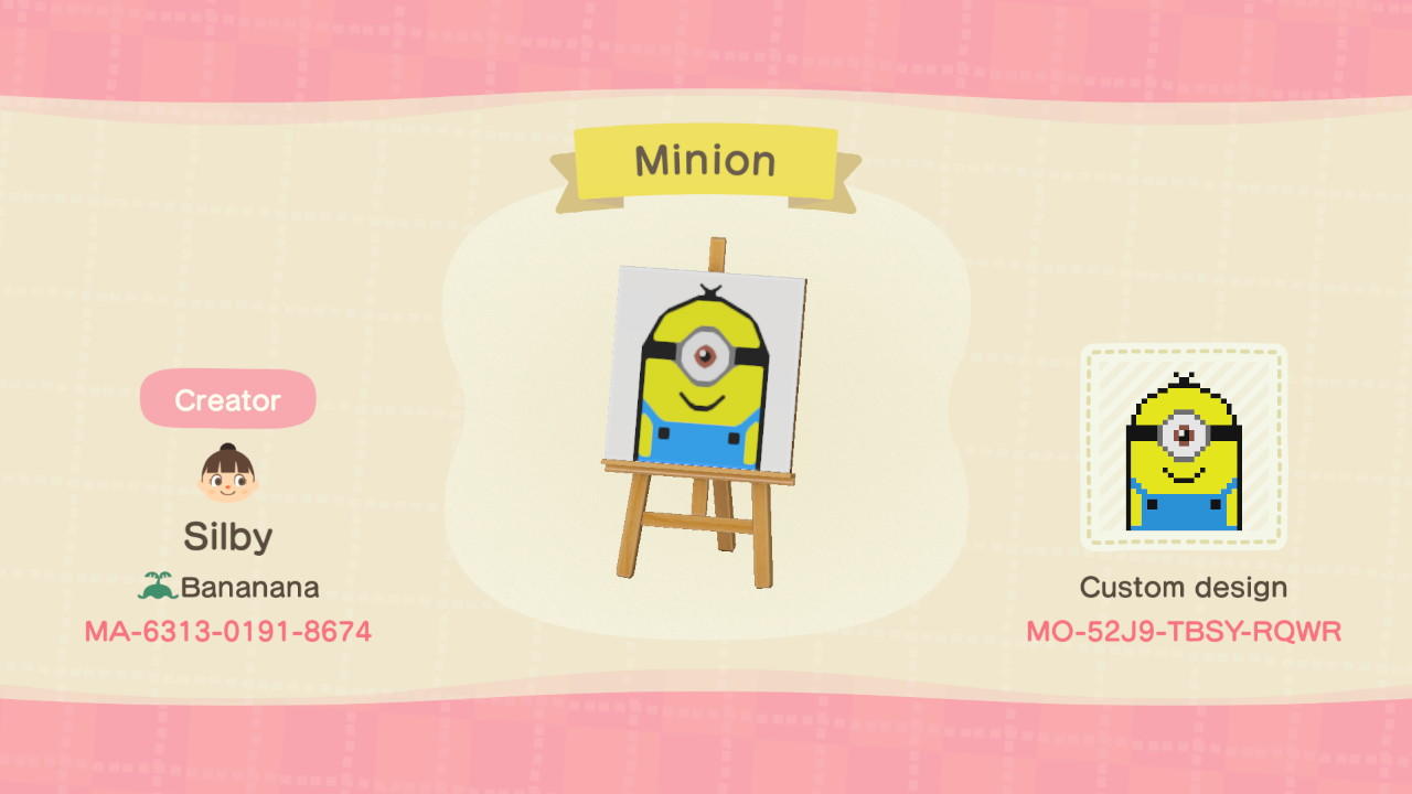Animal Crossing Design Code: MO-52J9-TBSY-RQWR Minion
