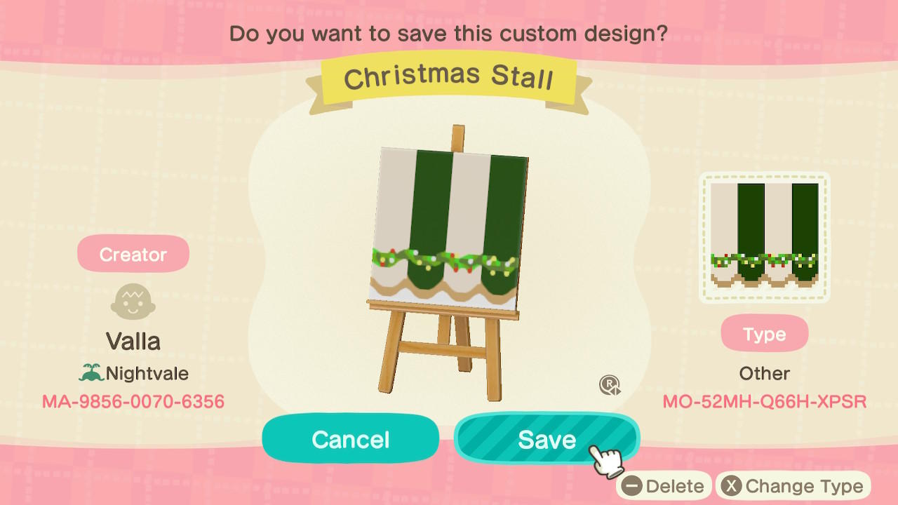 Animal Crossing Design Code: MO-52MH-Q66H-XPSR Christmas Stall