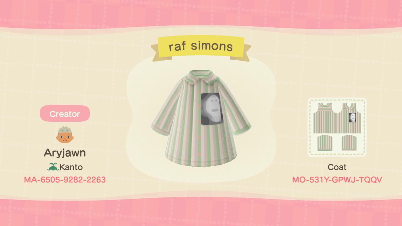 Animal Crossing Design Code: MO-531Y-GPWJ-TQQV raf simons