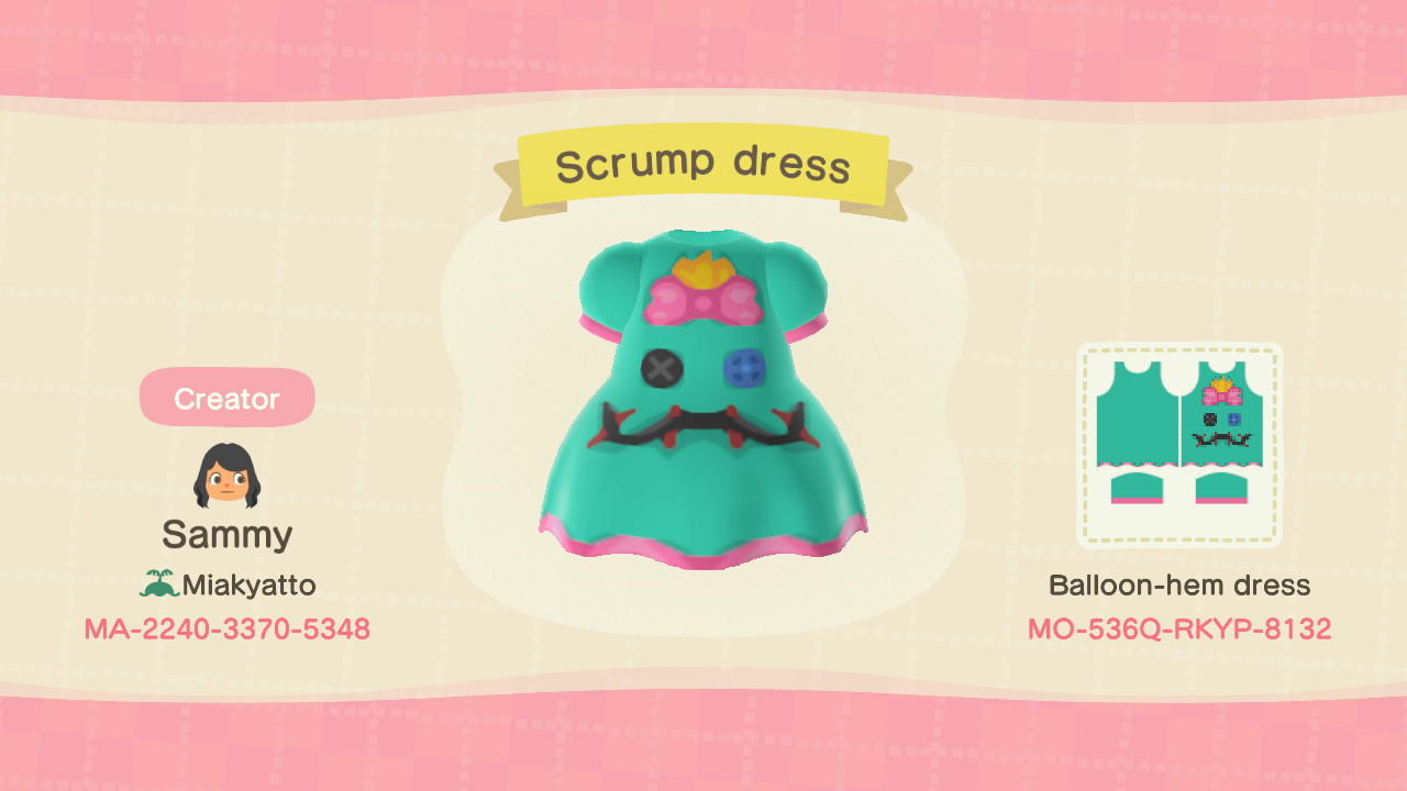 Animal Crossing Design Code: MO-536Q-RKYP-8132 Scrump dress