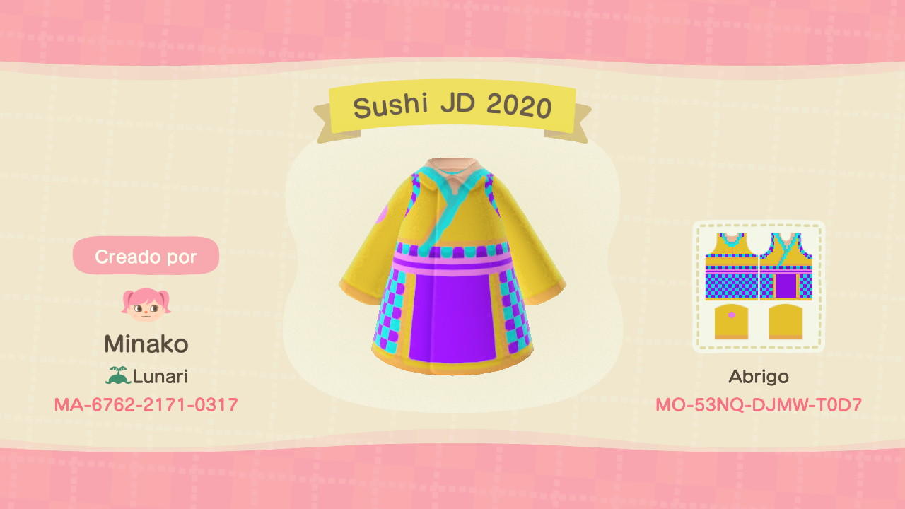 Animal Crossing Design Code: MO-53NQ-DJMW-T0D7 Sushi JD 2020