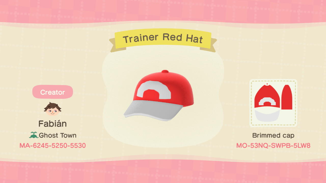 Animal Crossing Design Code: MO-53NQ-SWPB-5LW8 Trainer Red Hat