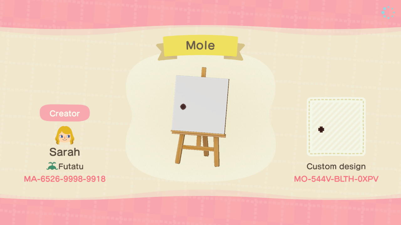 Animal Crossing Design Code: MO-544V-BLTH-0XPV Mole