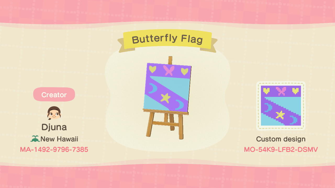 Animal Crossing Design Code: MO-54K9-LFB2-DSMV Butterfly Flag