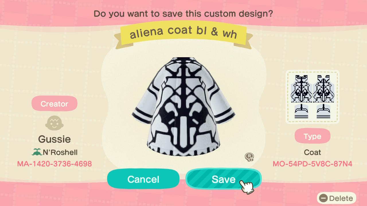 Animal Crossing Design Code: MO-54PD-5V8C-87N4 Aliena African B & W