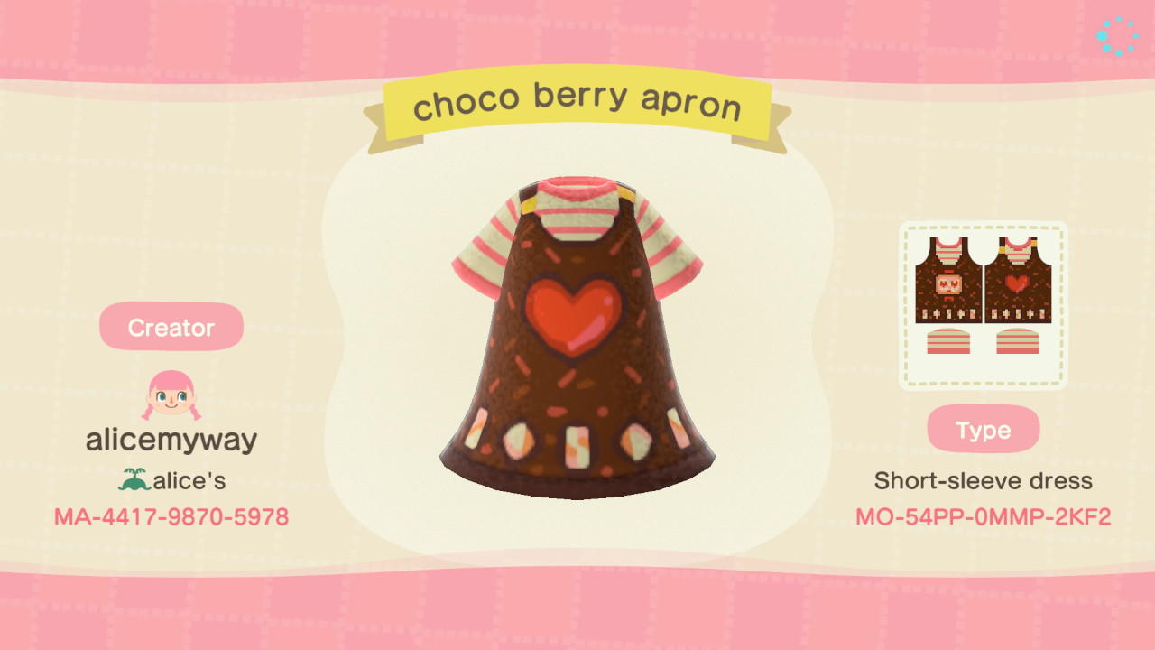 Animal Crossing Design Code: MO-54PP-0MMP-2KF2 Choco-Berry Apron