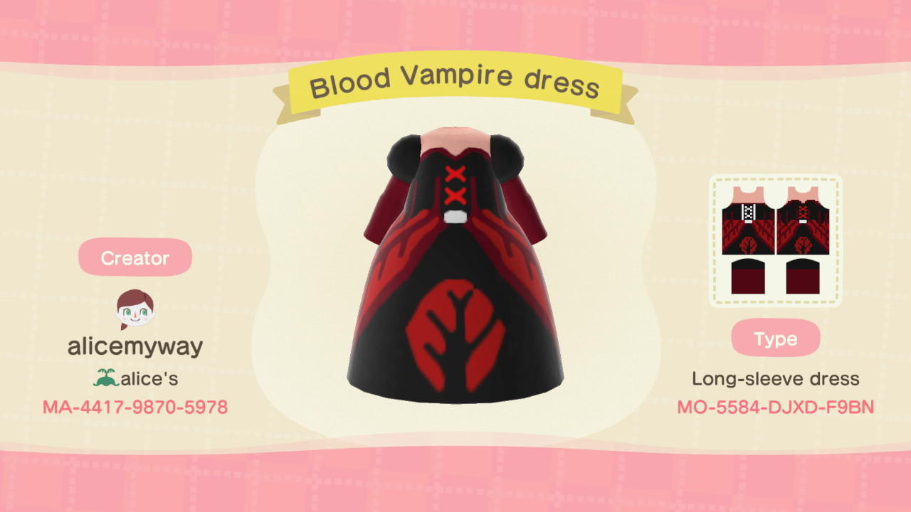 Animal Crossing Design Code: MO-5584-DJXD-F9BN Blood Vampire dress