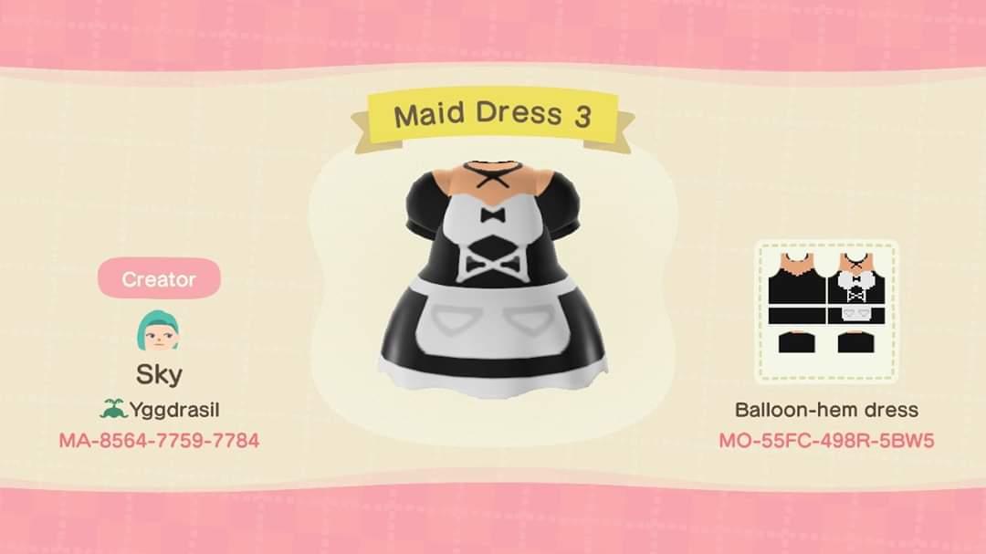 Animal Crossing Design Code: MO-55FC-498R-5BW5 Maid Dress 3