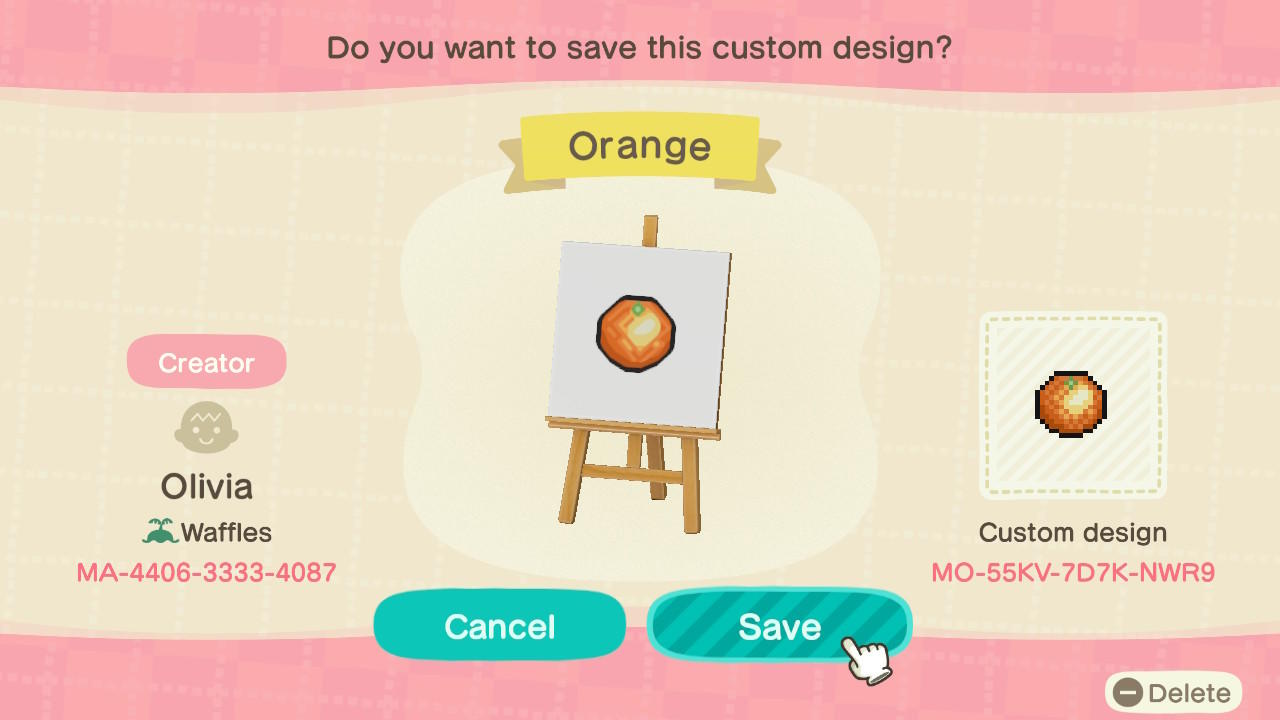 Animal Crossing Design Code: MO-55KV-7D7K-NWR9 Orange