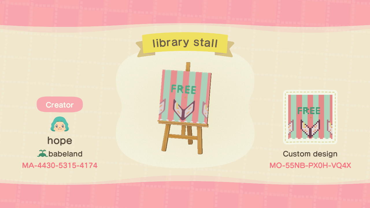 Animal Crossing Design Code: MO-55NB-PX0H-VQ4X little free library