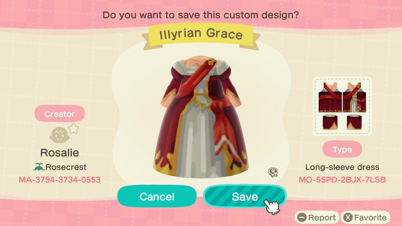 Animal Crossing Design Code: MO-55PD-2BJX-7LSB Illyrian Grace