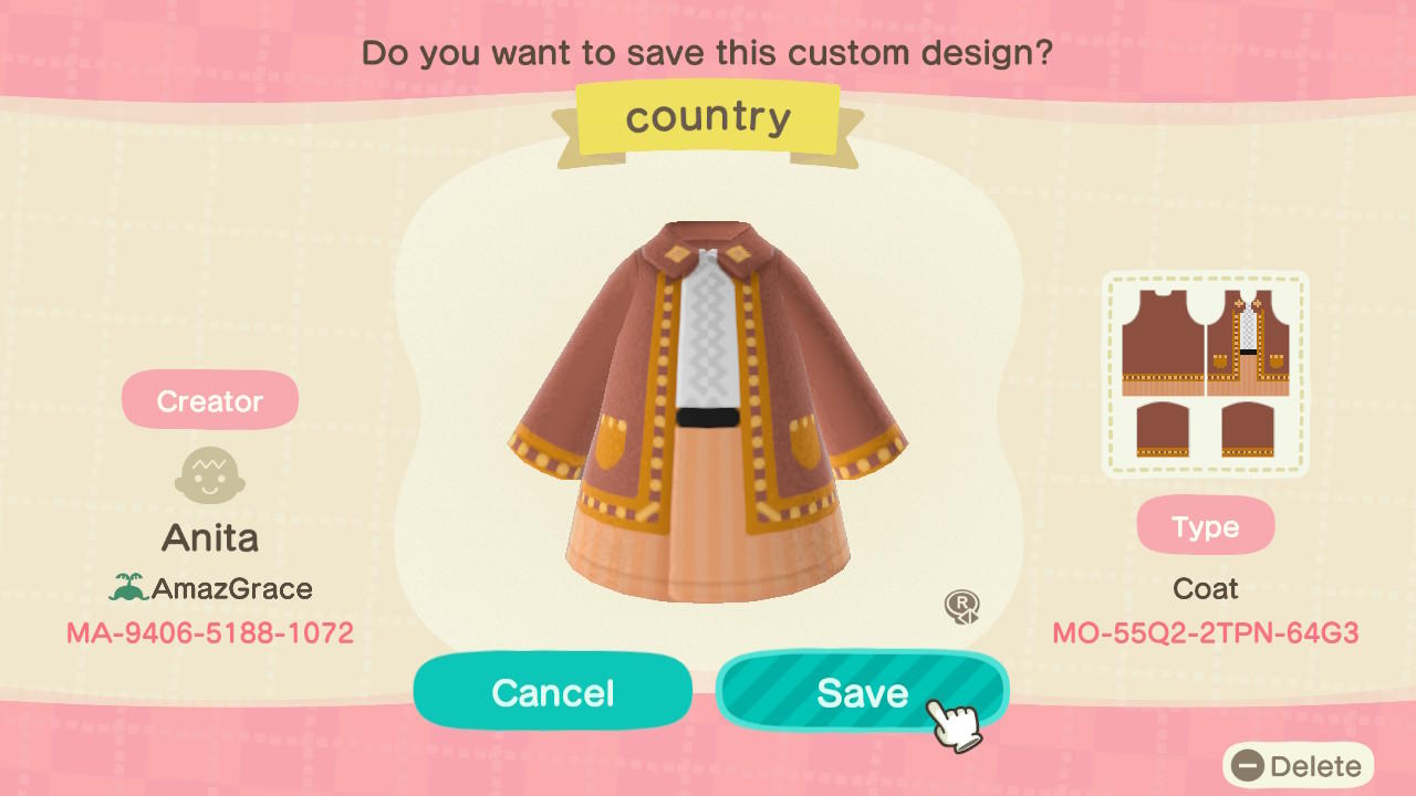 Animal Crossing Design Code: MO-55Q2-2TPN-64G3 Country