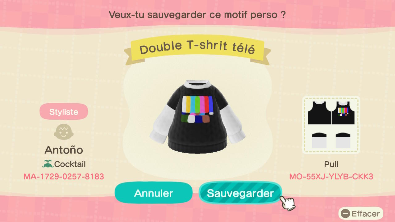 Animal Crossing Design Code: MO-55XJ-YLYB-CKK3 Double TV T-shirt