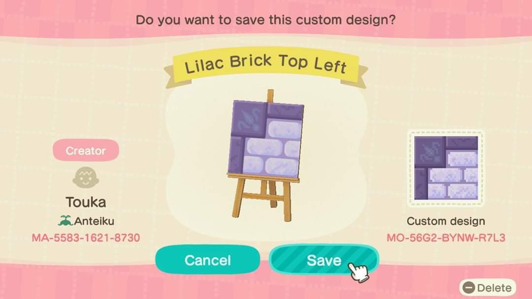 Animal Crossing Design Code: MO-56G2-BYNW-R7L3 Lilac Brick Top Left