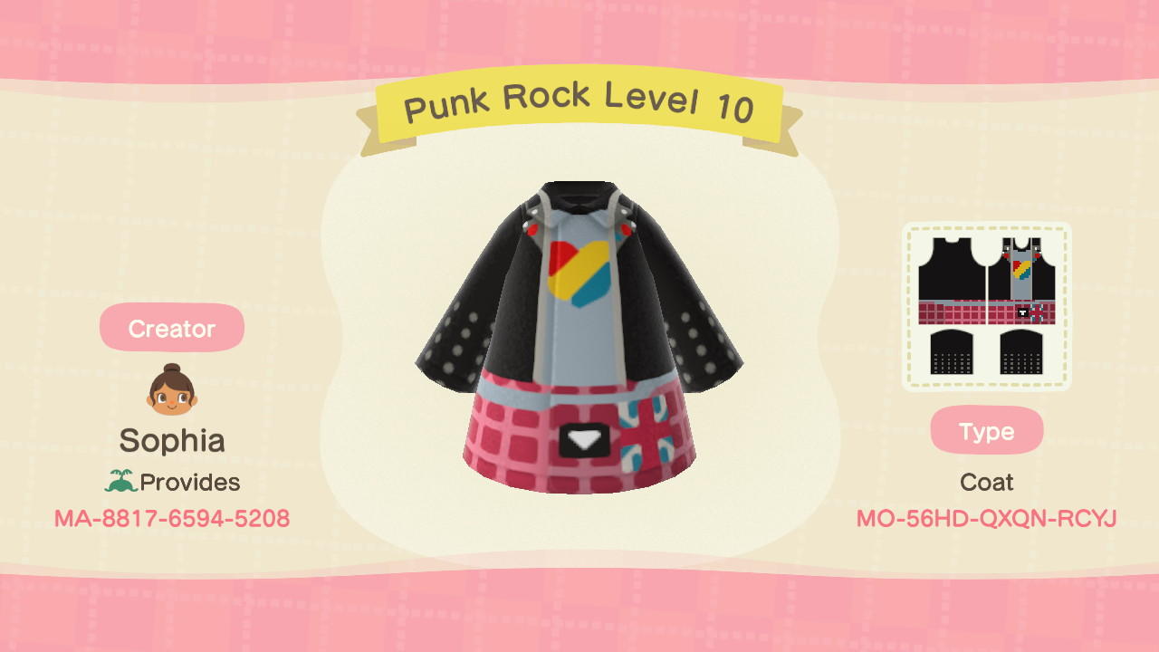 Animal Crossing Design Code: MO-56HD-QXQN-RCYJ Punk Rock Level 10