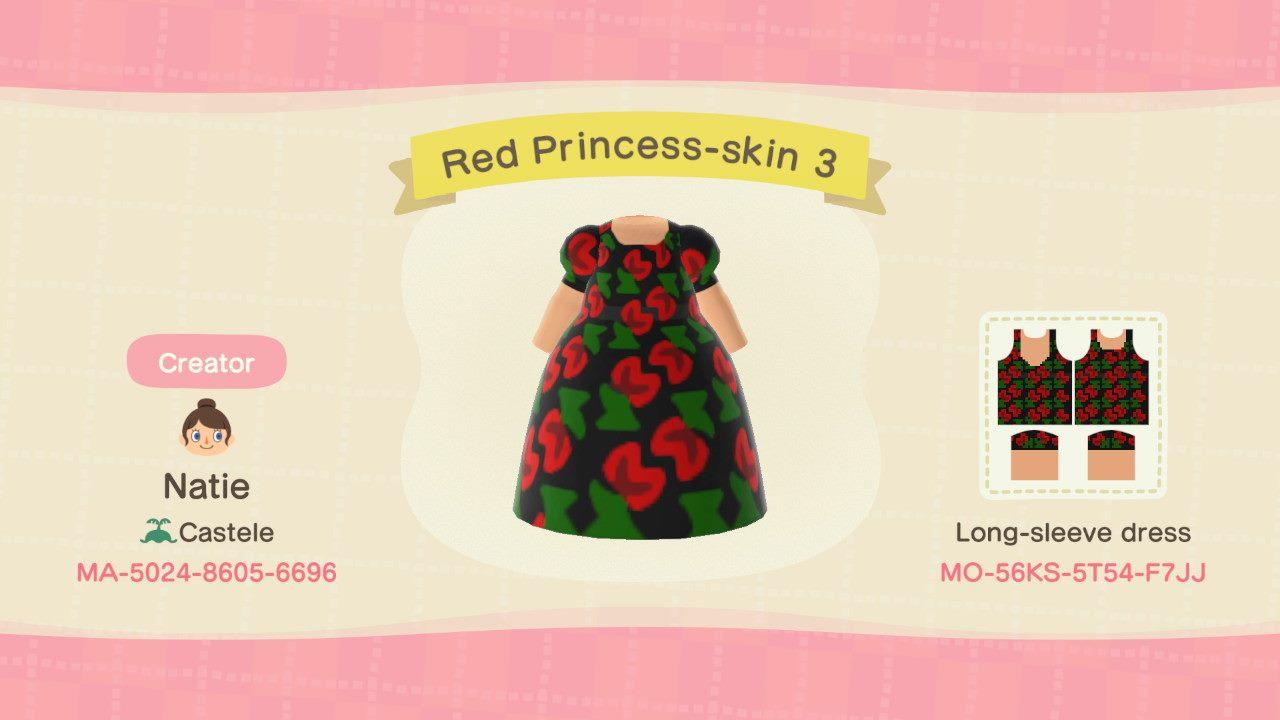 Animal Crossing Design Code: MO-56KS-5T54-F7JJ Red Princess-skin 3