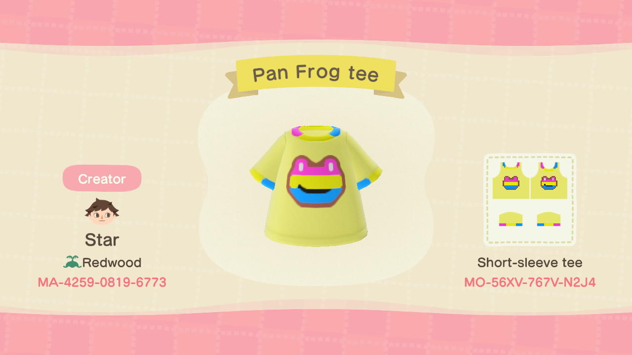 Animal Crossing Design Code: MO-56XV-767V-N2J4 Pan frog tee