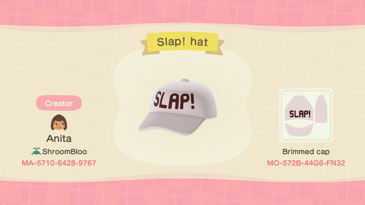 Animal Crossing Design Code: MO-572B-44G6-FN32 Slap hat