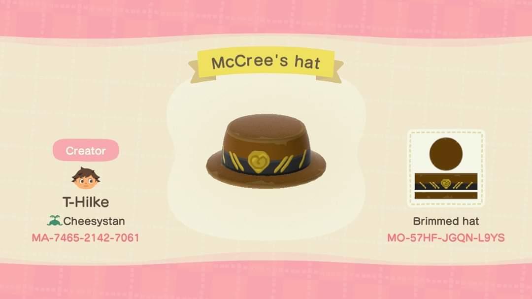 Animal Crossing Design Code: MO-57HF-JGQN-L9YS McCree's hat