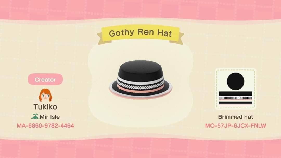 Animal Crossing Design Code: MO-57JP-6JCX-FNLW Gothy Ren Hat