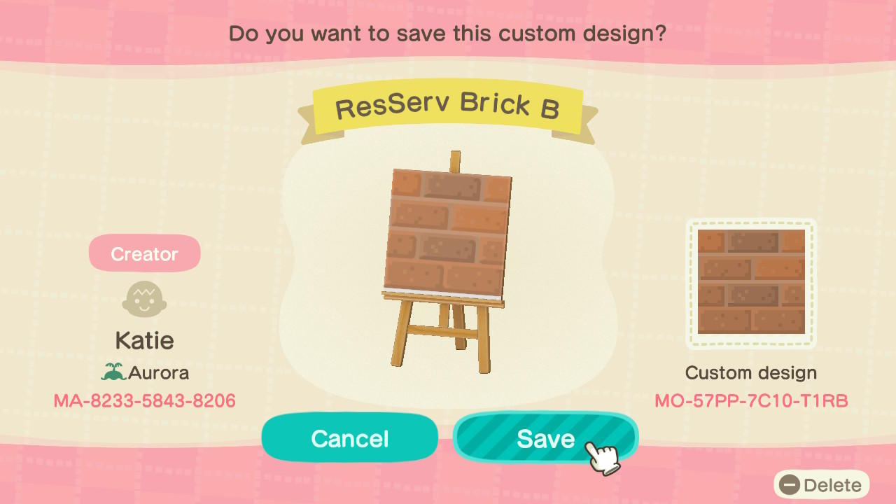 Animal Crossing Design Code: MO-57PP-7C10-T1RB ResServ Brick B