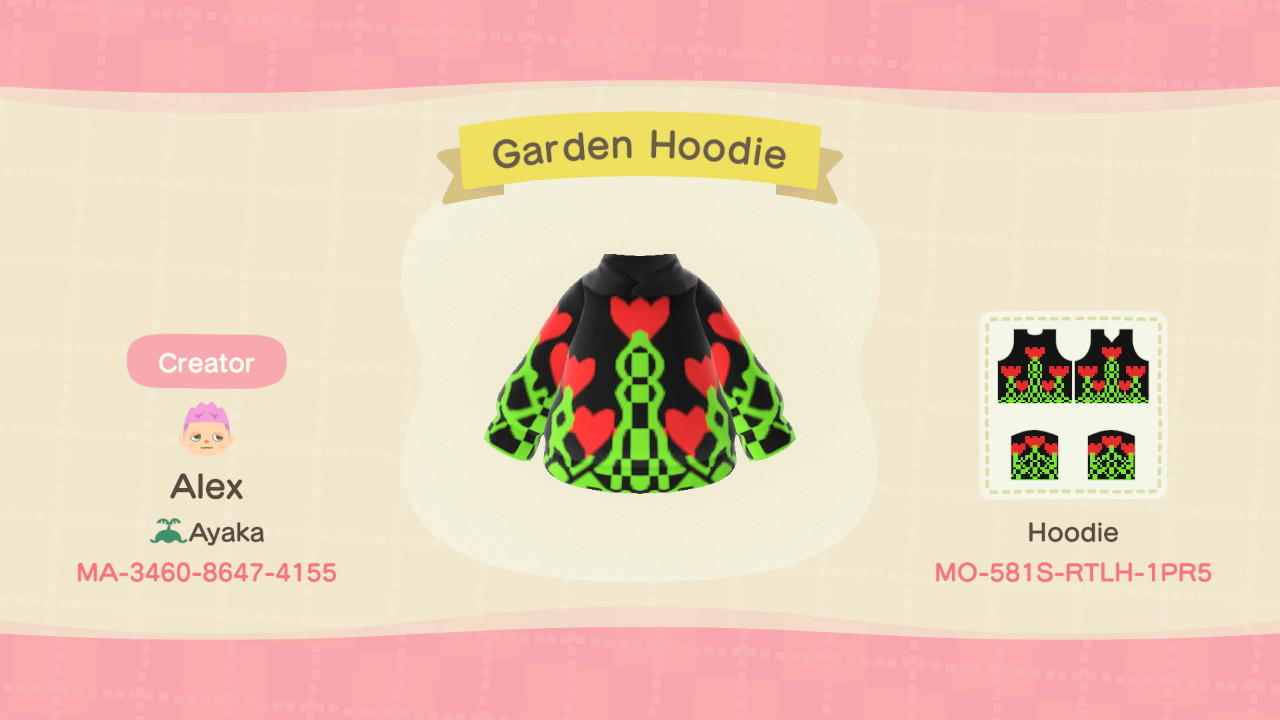 Animal Crossing Design Code: MO-581S-RTLH-1PR5 Garden Hoodie