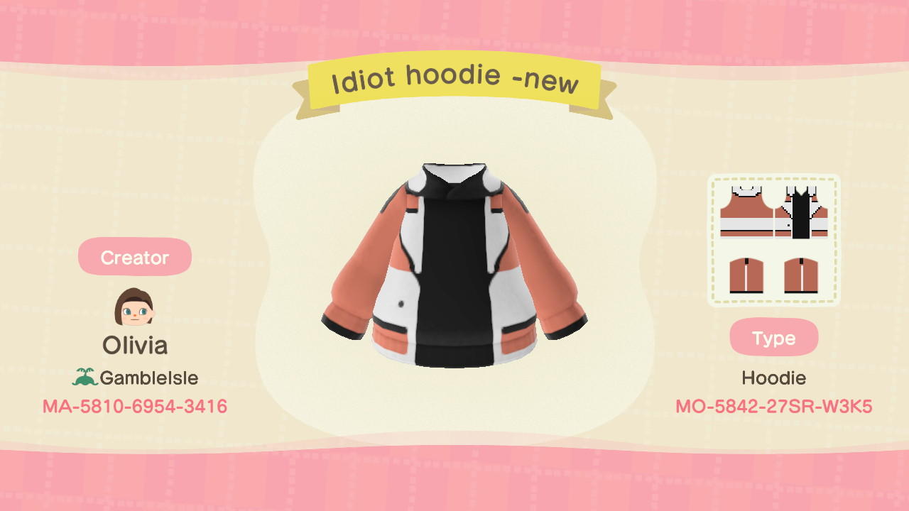 Animal Crossing Design Code: MO-5842-27SR-W3K5 Idiot hoodie -new