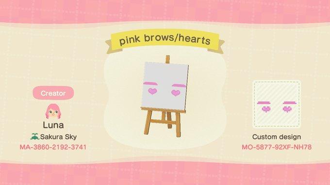 Animal Crossing Design Code: MO-5877-92XF-NH78 Pink brows/hearts