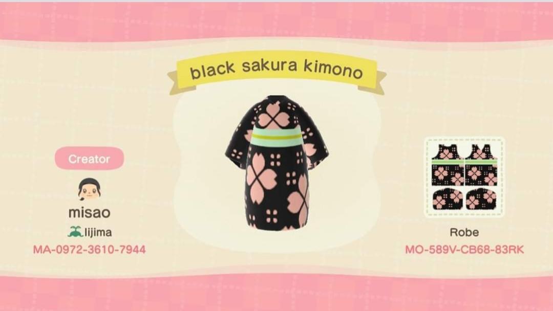 Animal Crossing Design Code: MO-589V-CB68-83RK black sakura kimono