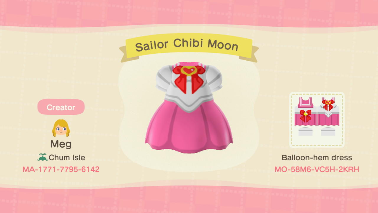 Animal Crossing Design Code: MO-58M6-VC5H-2KRH Sailor Chibi Moon