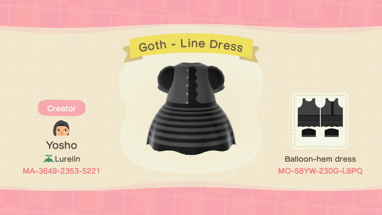 Animal Crossing Design Code: MO-58YW-230G-L8PQ Goth - Line Dress
