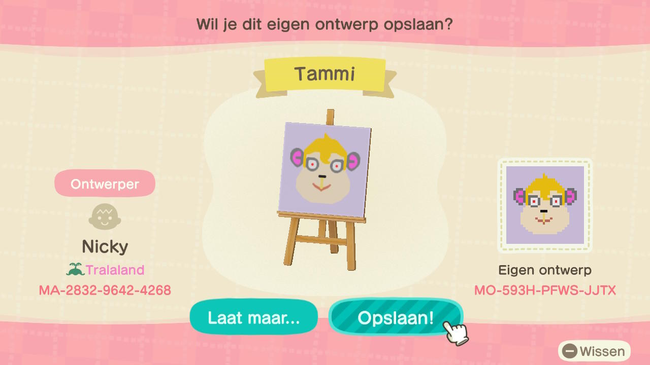 Animal Crossing Design Code: MO-593H-PFWS-JJTX Tammi