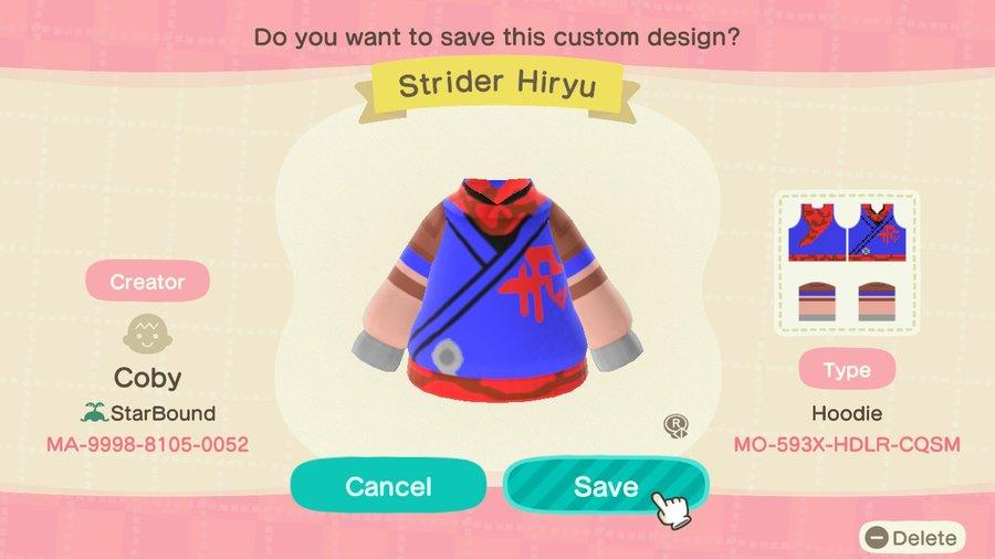 Animal Crossing Design Code: MO-593X-HDLR-CQSM Strider Hiryu