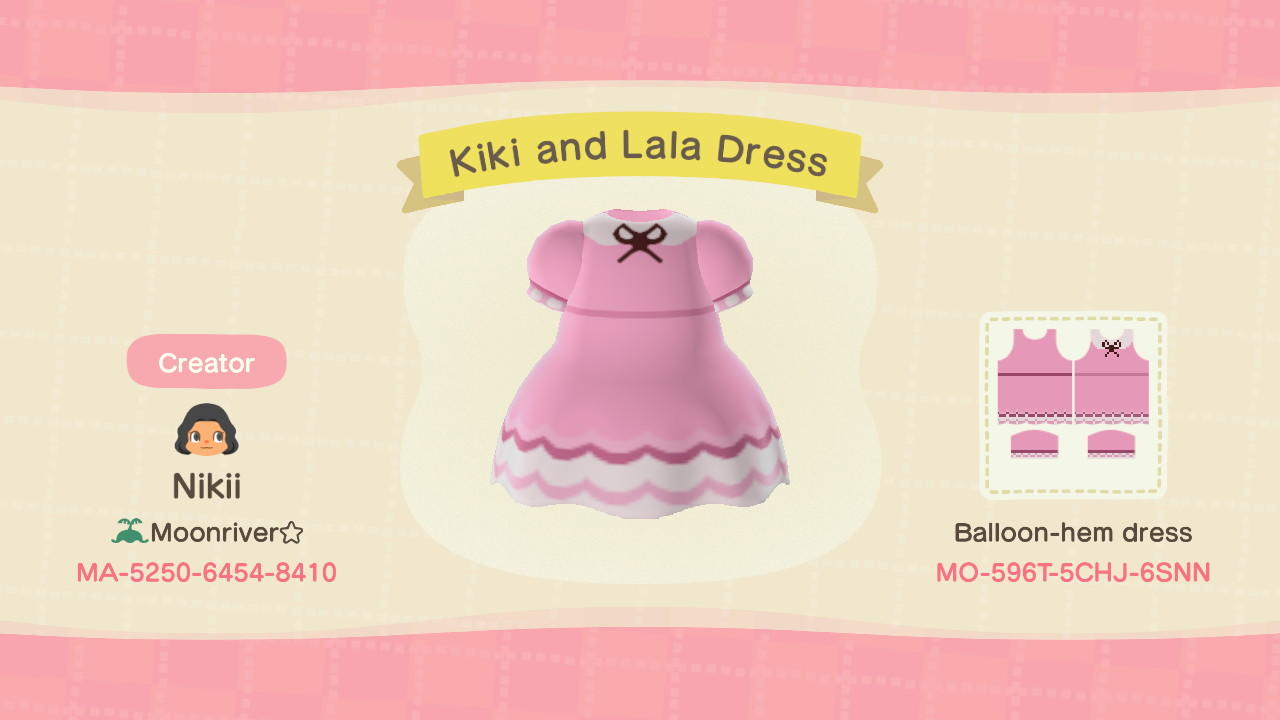 Animal Crossing Design Code: MO-596T-5CHJ-6SNN Kiki and Lala Dress