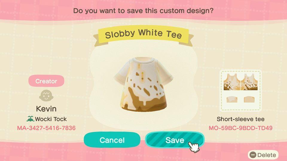 Animal Crossing Design Code: MO-59BC-9BDD-TD49 Slobby White Tee
