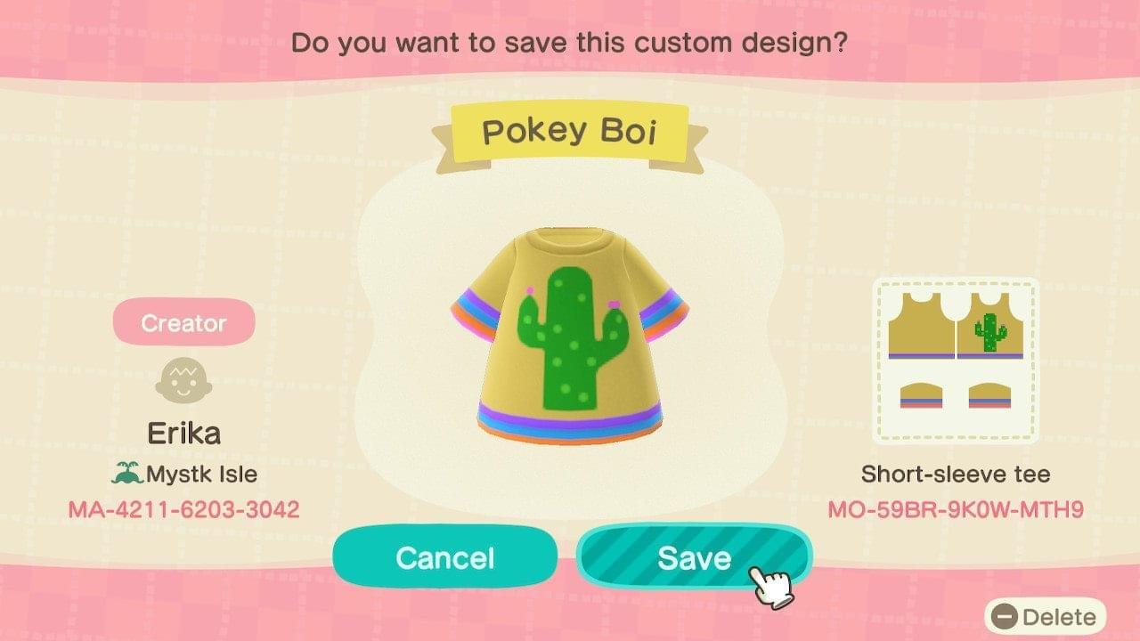 Animal Crossing Design Code: MO-59BR-9K0W-MTH9 Pokey Boi