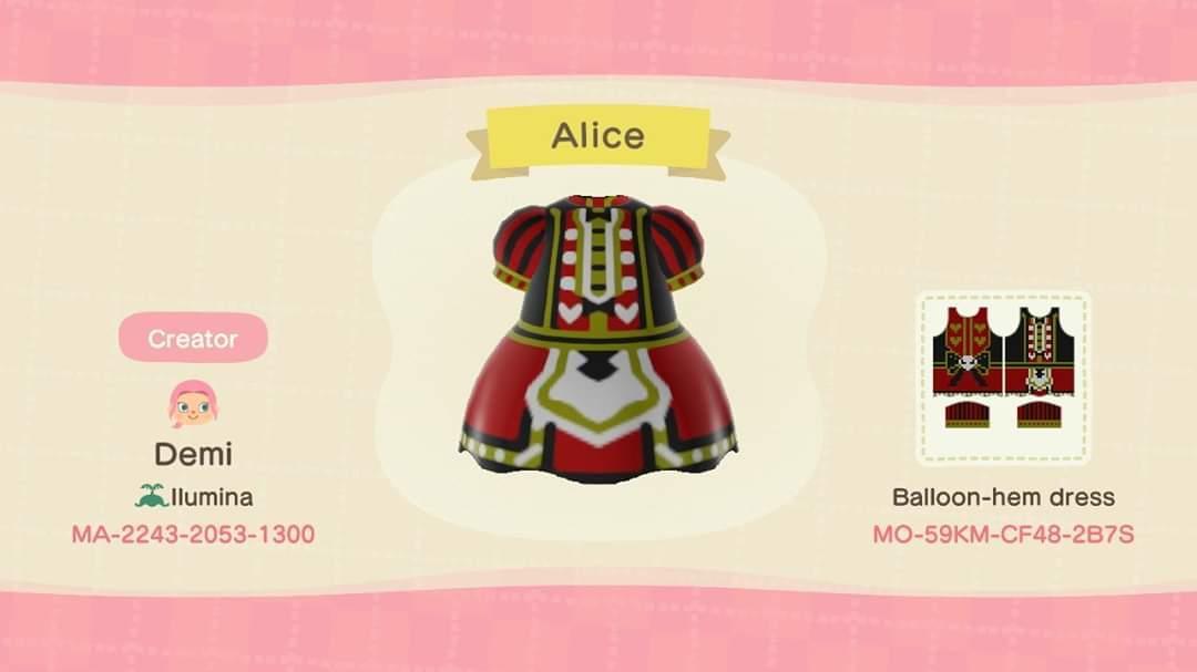 Animal Crossing Design Code: MO-59KM-CF48-2B7S Alice Q of Hearts