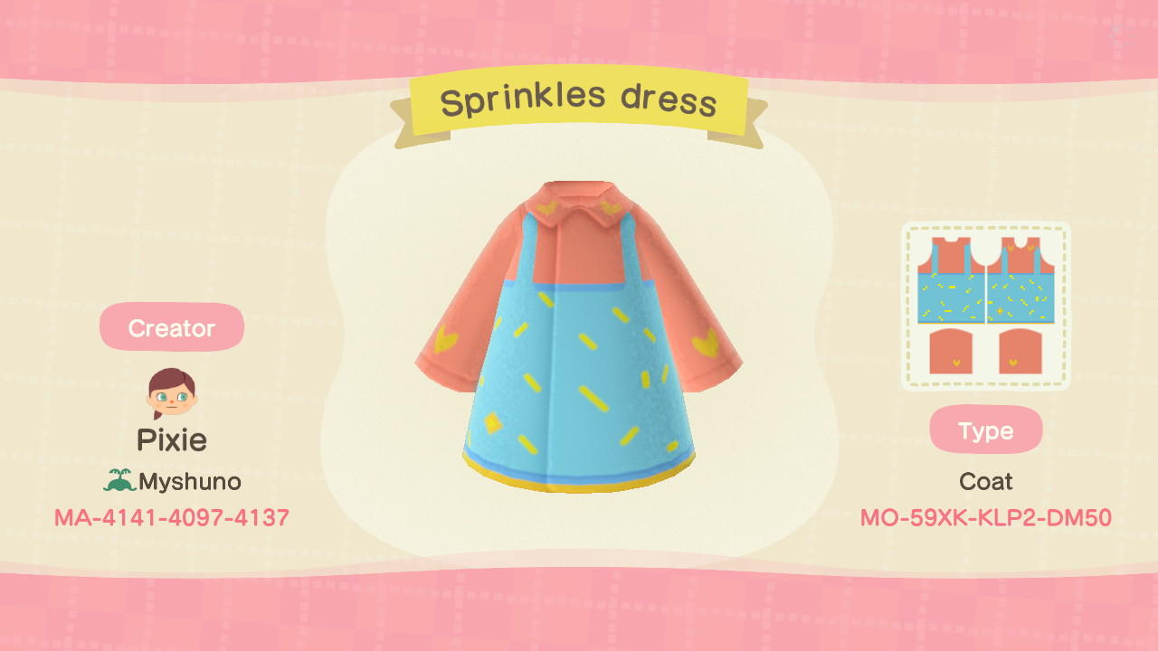 Animal Crossing Design Code: MO-59XK-KLP2-DM50 Sprinkles Dress