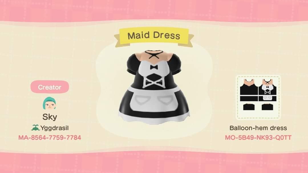 Animal Crossing Design Code: MO-5B49-NK93-Q0TT Maid Dress