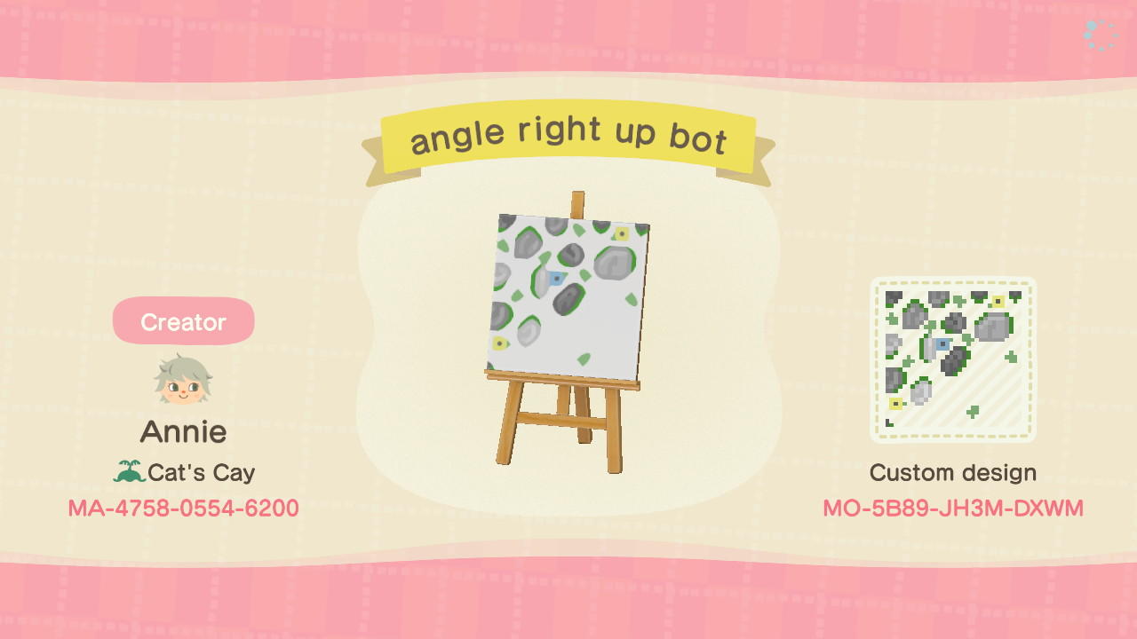 Animal Crossing Design Code: MO-5B89-JH3M-DXWM angle right up bot
