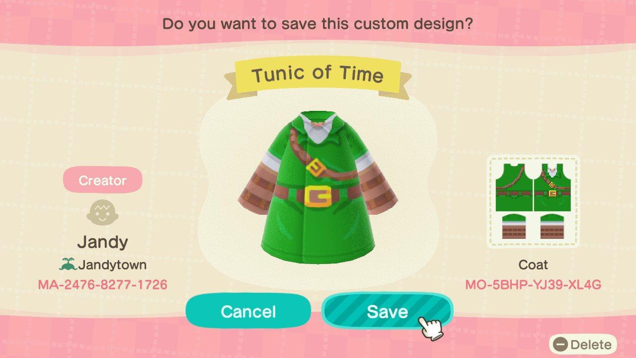 Animal Crossing Design Code: MO-5BHP-YJ39-XL4G Tunic of Time