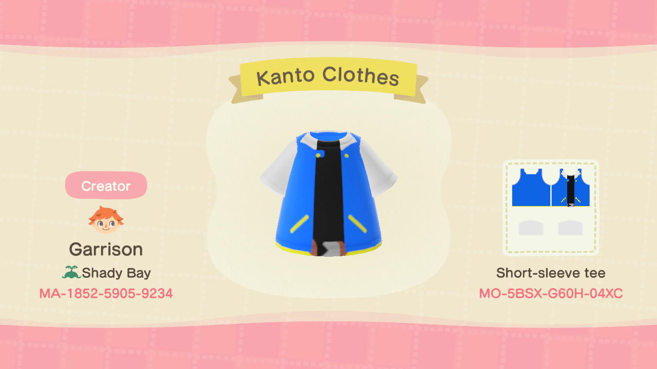 Animal Crossing Design Code: MO-5BSX-G60H-04XC Kanto Clothes