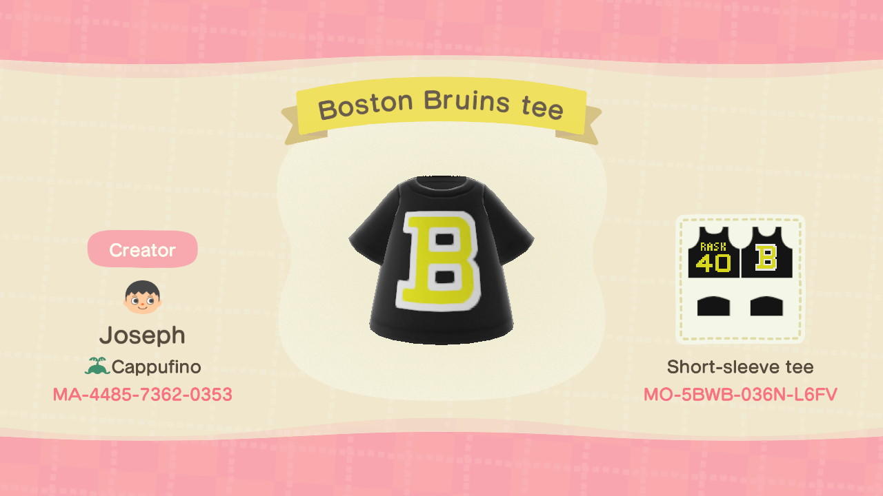 Animal Crossing Design Code: MO-5BWB-036N-L6FV Bruins Tee