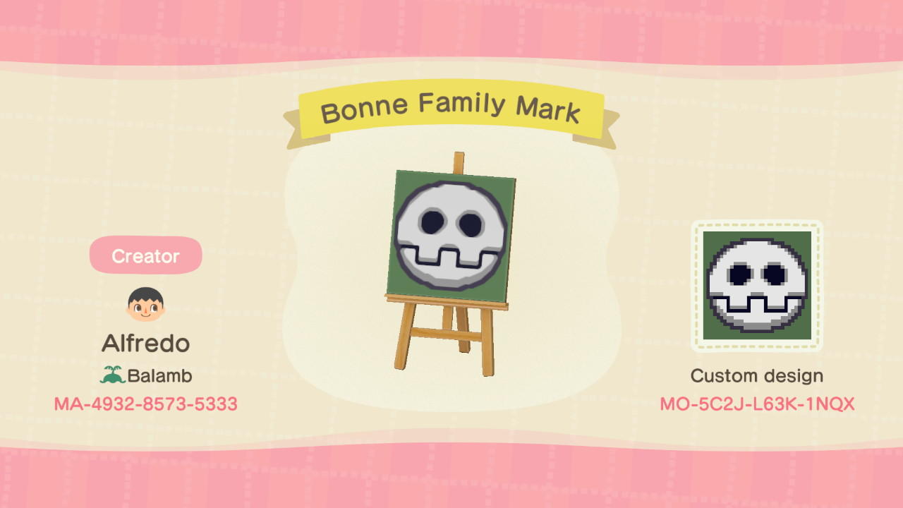 Animal Crossing Design Code: MO-5C2J-L63K-1NQX Bonne Family Mark