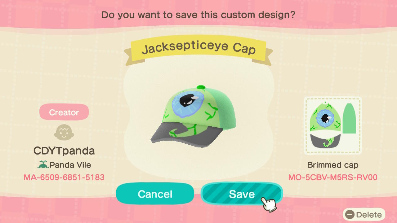 Animal Crossing Design Code: MO-5CBV-M5R5-RV00 Jacksepticeye Cap