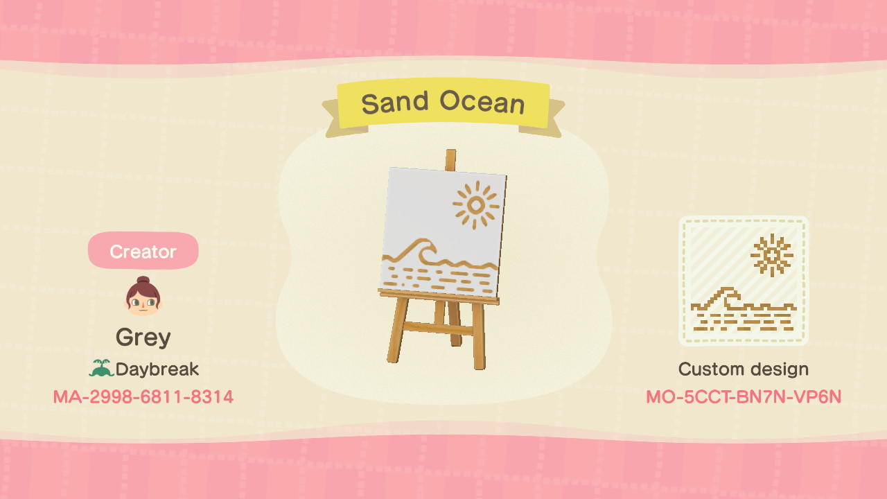 Animal Crossing Design Code: MO-5CCT-BN7N-VP6N Sand Ocean