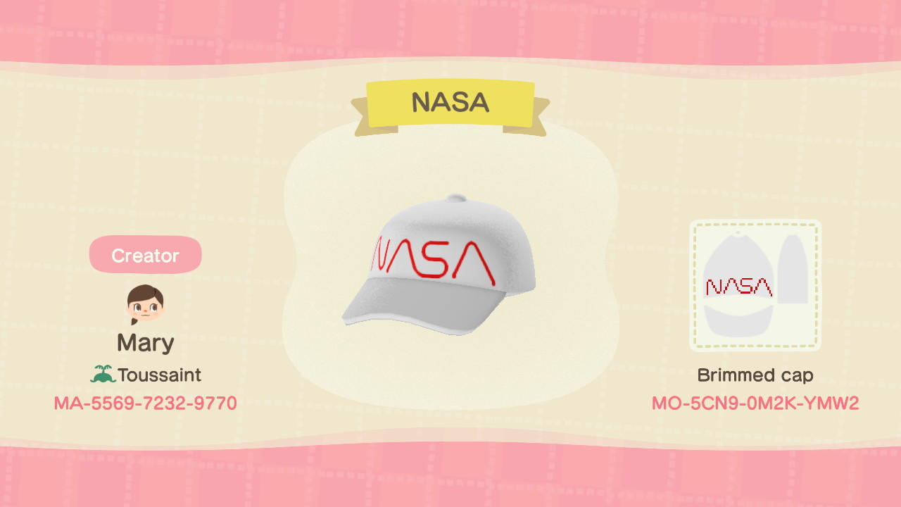 Animal Crossing Design Code: MO-5CN9-0M2K-YMW2 NASA worm white/red