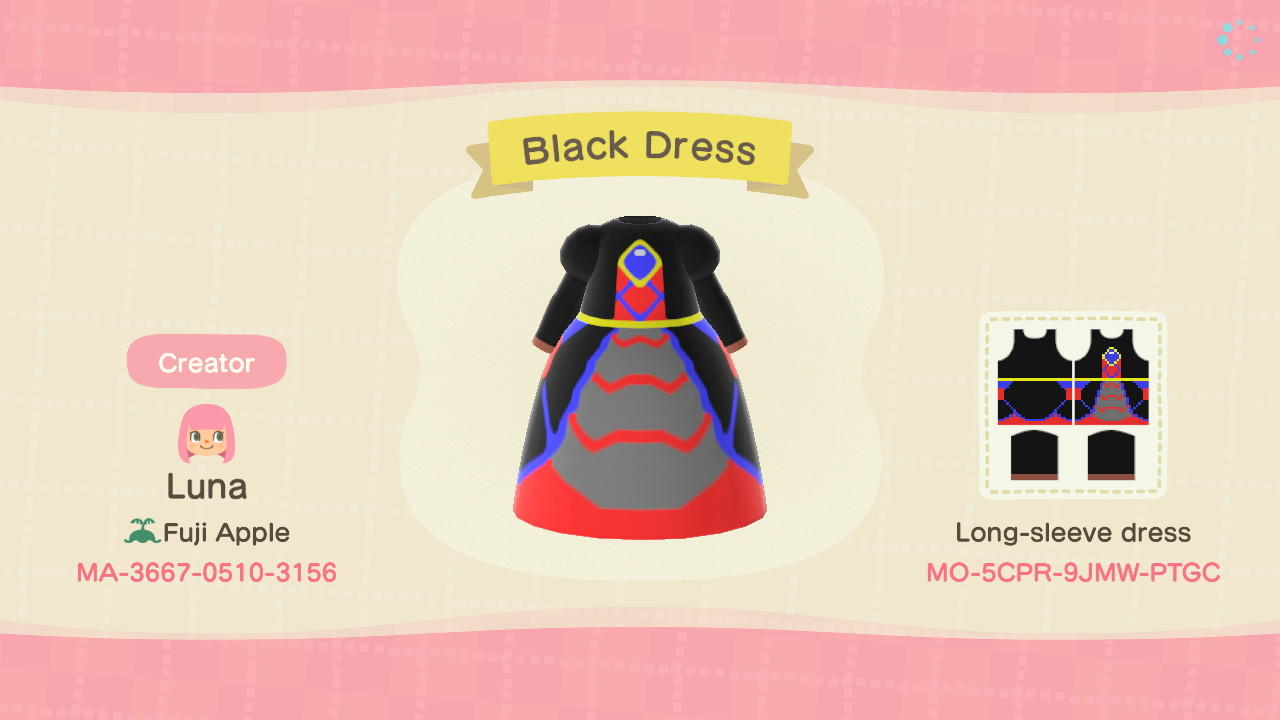 Animal Crossing Design Code: MO-5CPR-9JMW-PTGC Black Dress