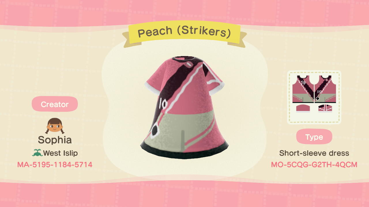 Animal Crossing Design Code: MO-5CQG-G2TH-4QCM Peach (Strikers)