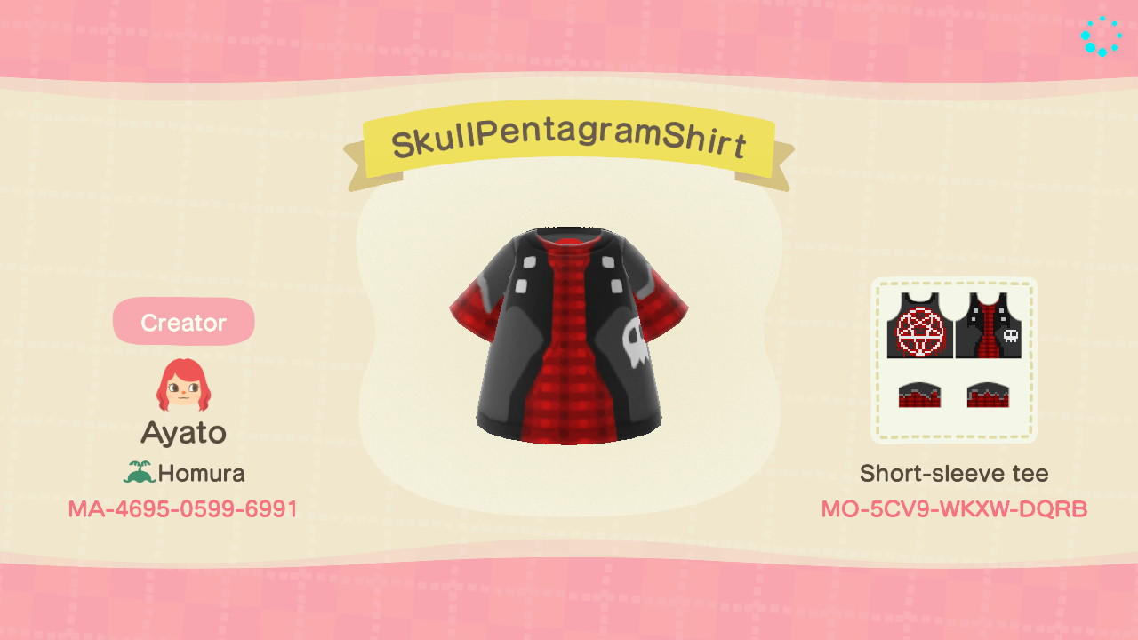 Animal Crossing Design Code: MO-5CV9-WKXW-DQRB SkullPentagramShirt